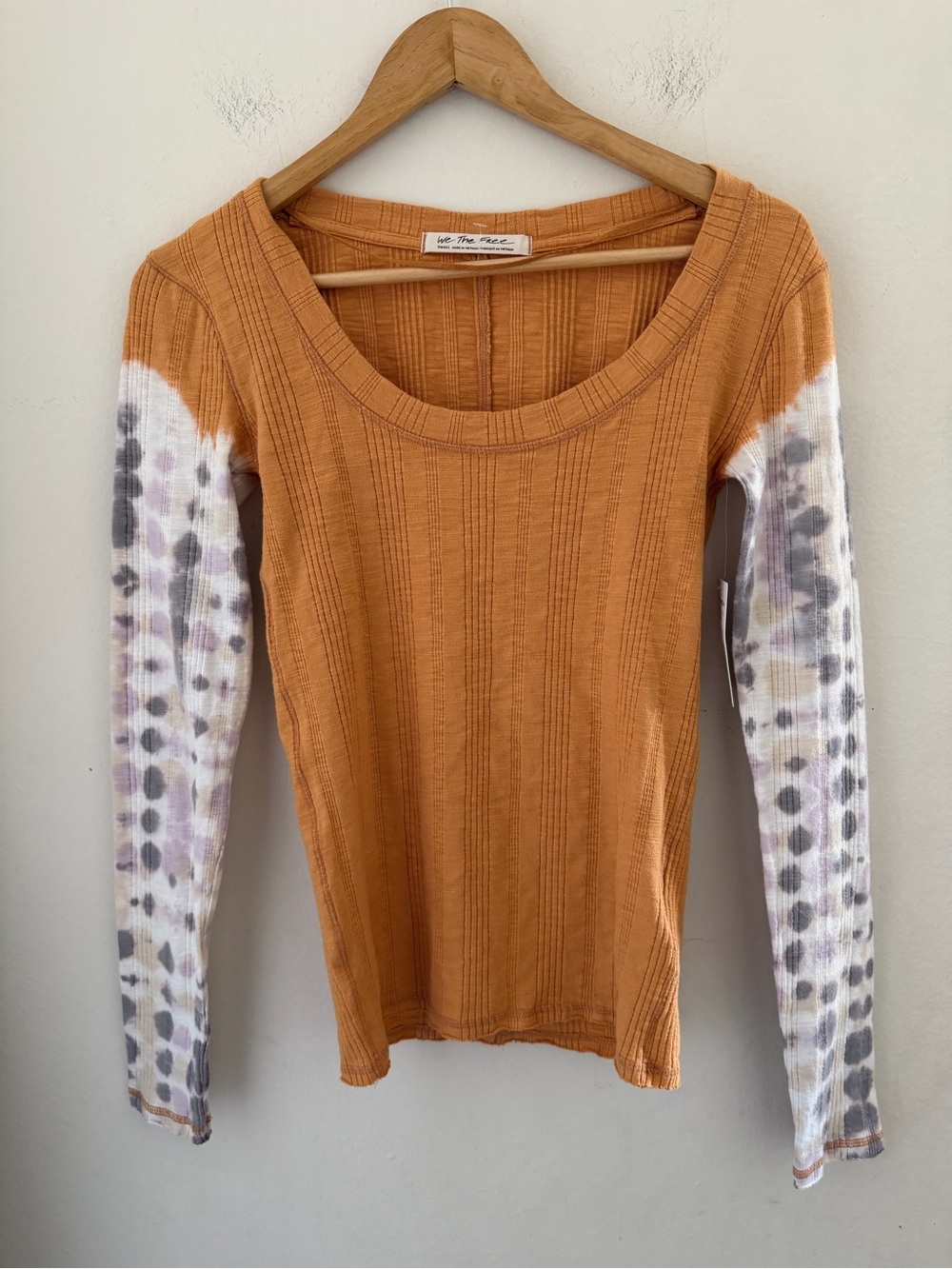 NWT Free People We The Free Big Sur Ribbed Scoop Neck Top Mustard Tie Dye S